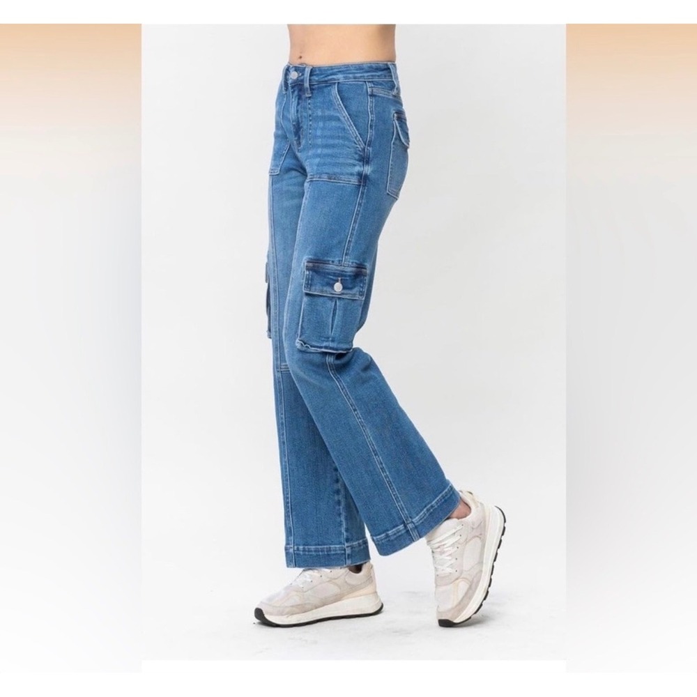 Judy Blue Cargo Jeans Women 11/32 Blue Excellent Wide Leg High Rise JB88724 MD